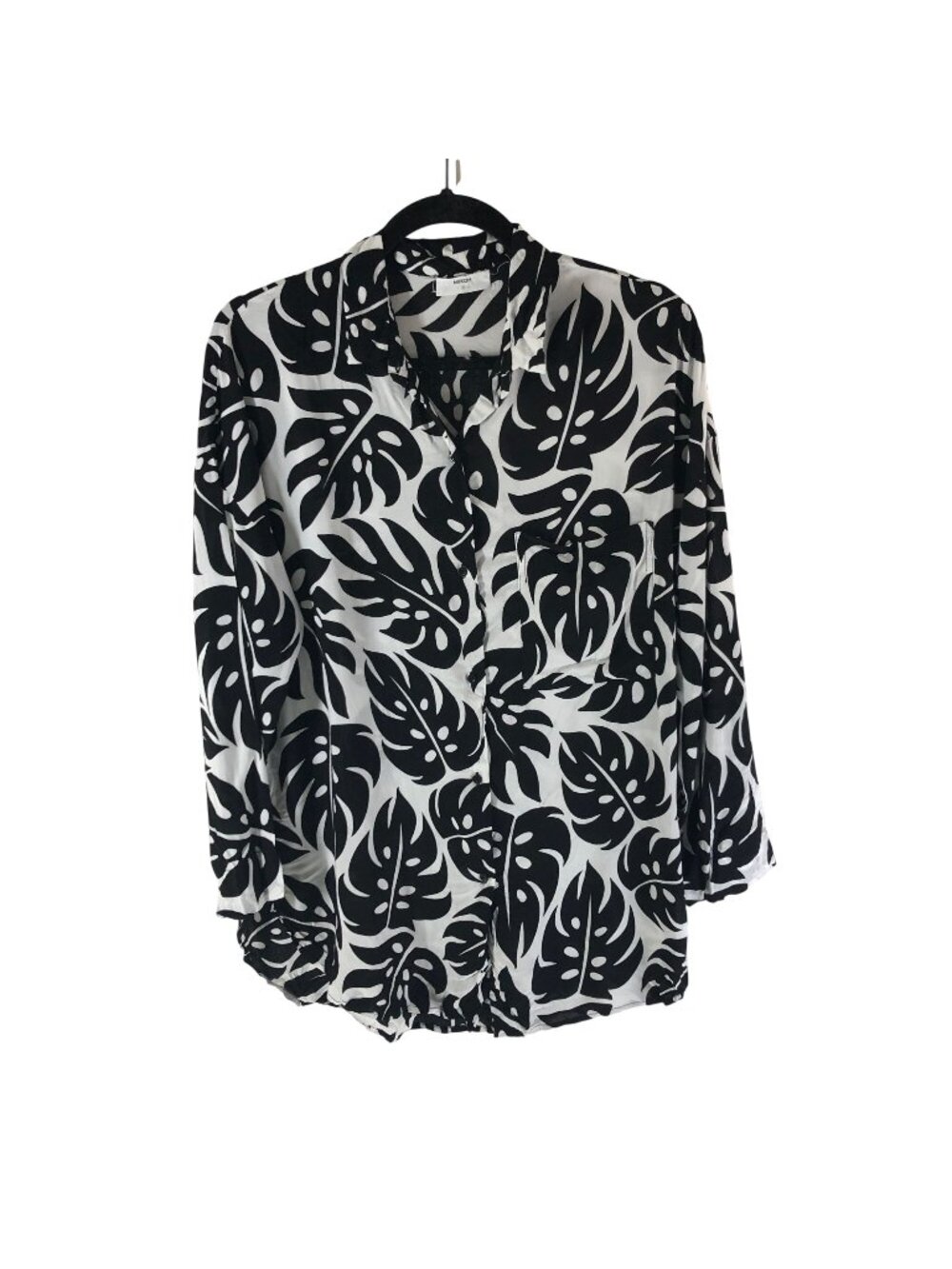 Mikoh Black & White Leaf Print Rayon Button-Up Shirt Womens Size 2/US M
